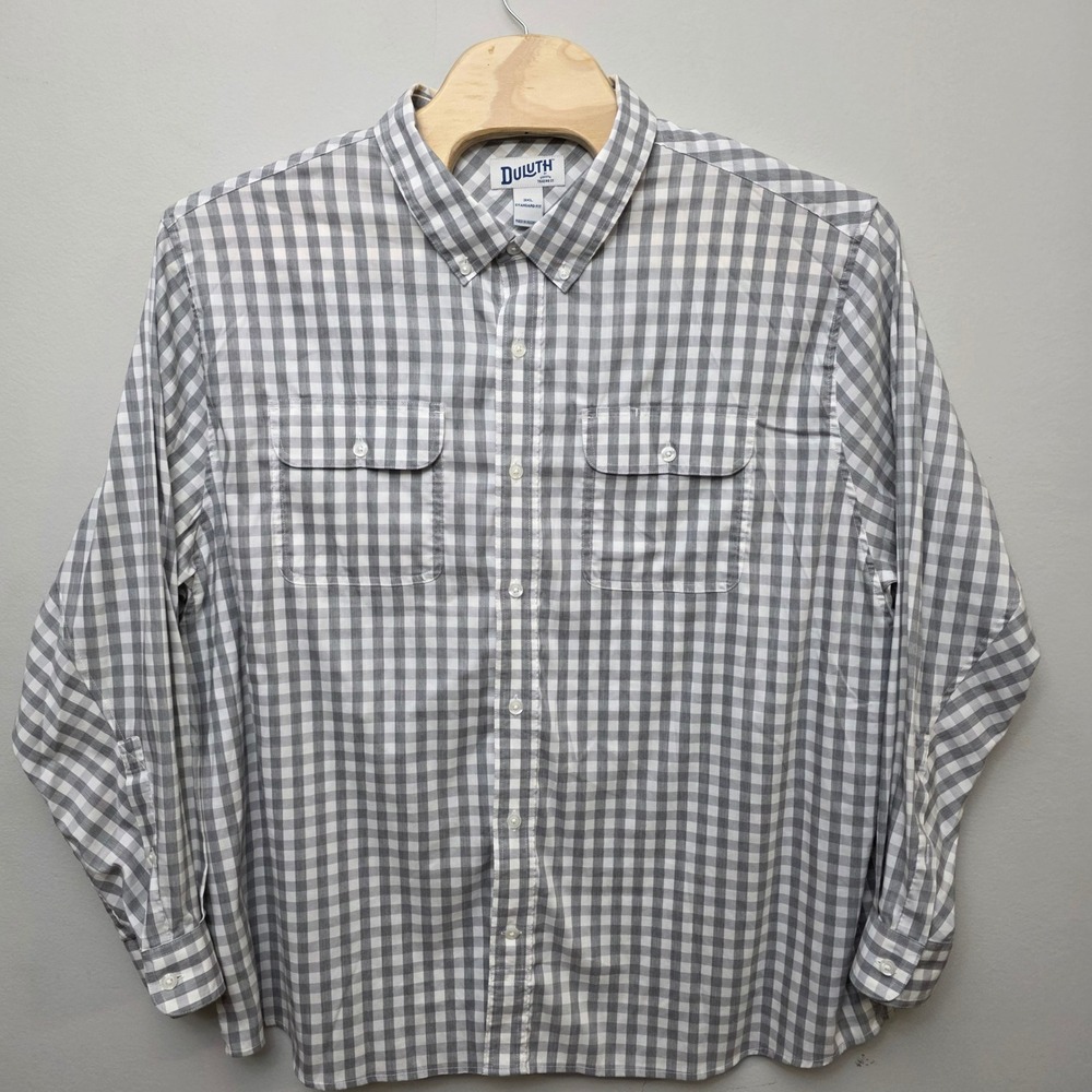 Duluth Trading Co‎ Button Down Mens 3XL Gray Gingham Workwear Stretch Outdoorsy